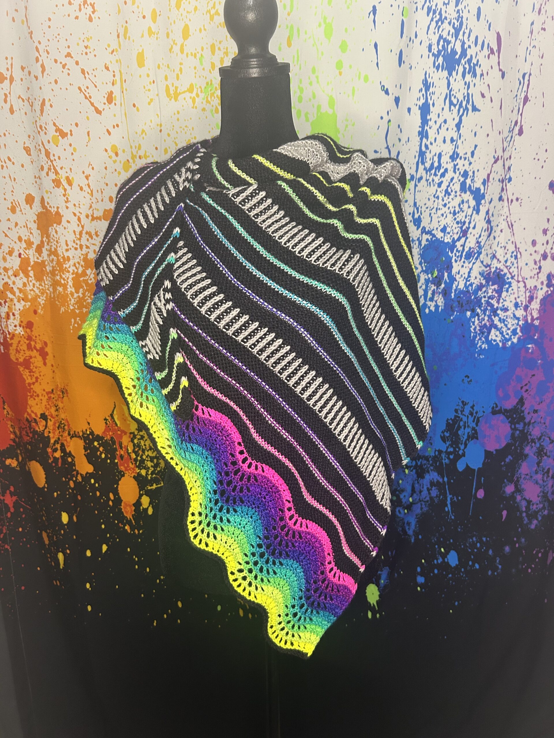 Stephen West design shawl hand knit