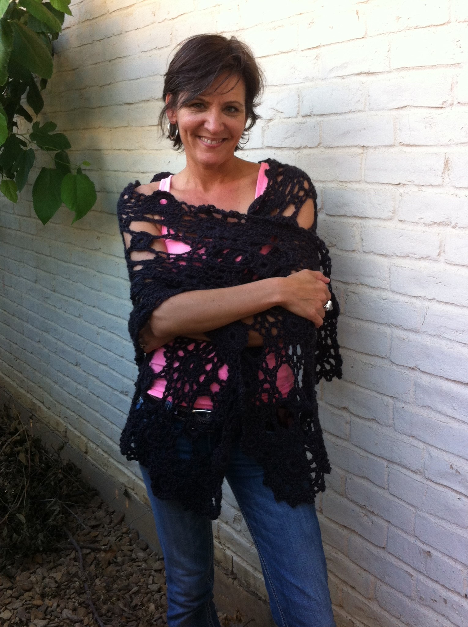 crocheted circular motif shawl