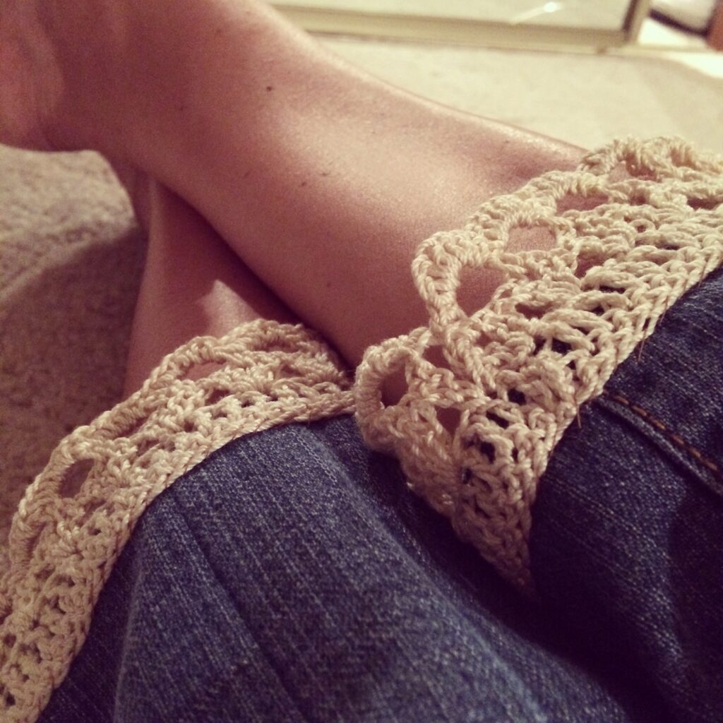 crocheted denim capris