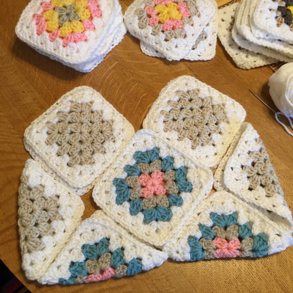 Granny Squares laid out for assembly