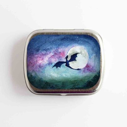 Stitch Marker Storage Tins - Dragon Moon, Small Tin with Hinge