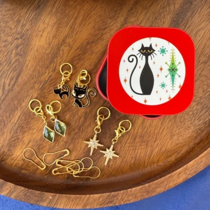 The Kitty Kitty Stitch Marker Set from Lemonwood