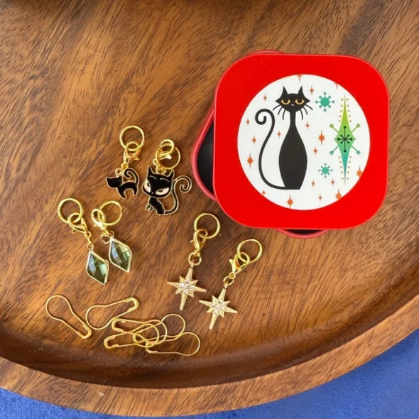 The Kitty Kitty Stitch Marker Set from Lemonwood