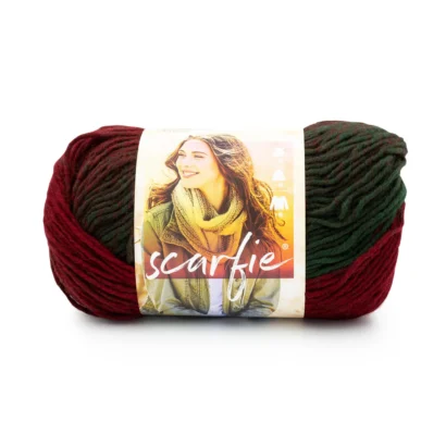 Lion Brand Scarfie - Deep Red/Dark Green