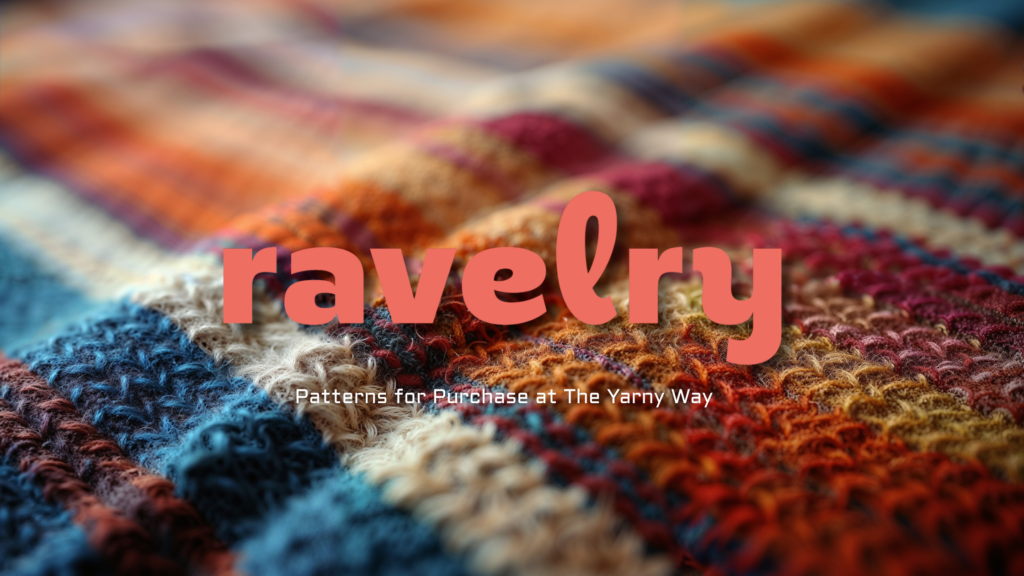 Ravelry logo on top of a hand knit blanket