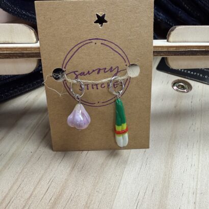 Savory Stitches Handmade Stitch Markers - Green Onion and Garlic