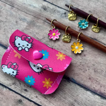 Cat & Flower Stitch Marker with Hello Kitty Pouch