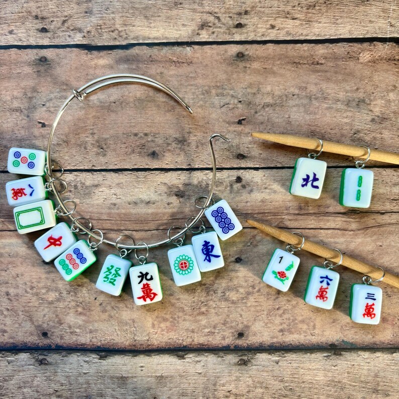 Mahjong Tile Stitch Marker Bracelet Set